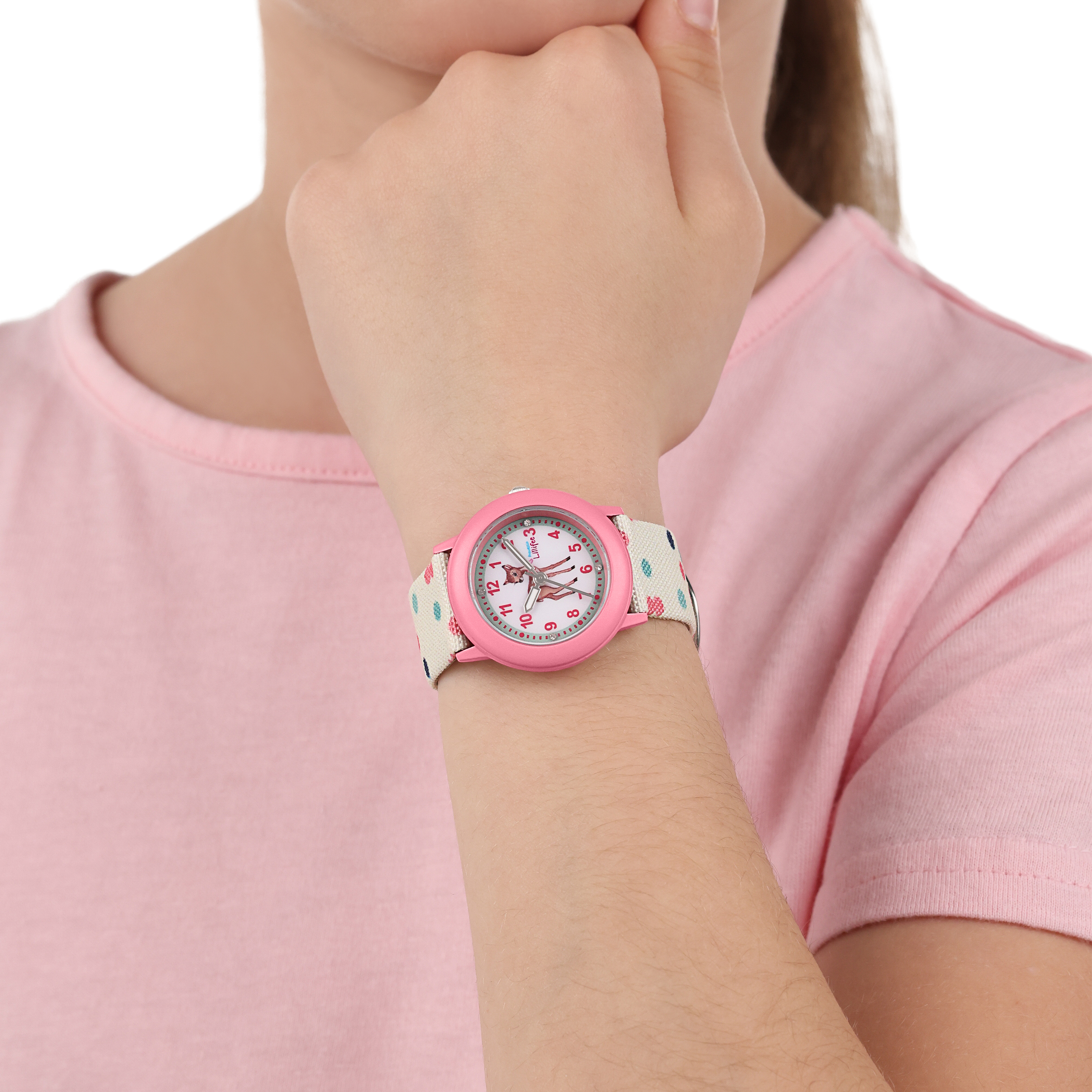 Prinzessin Lillifee Mädchen Armbanduhr 2038624 Textilband Rehkitz rosa