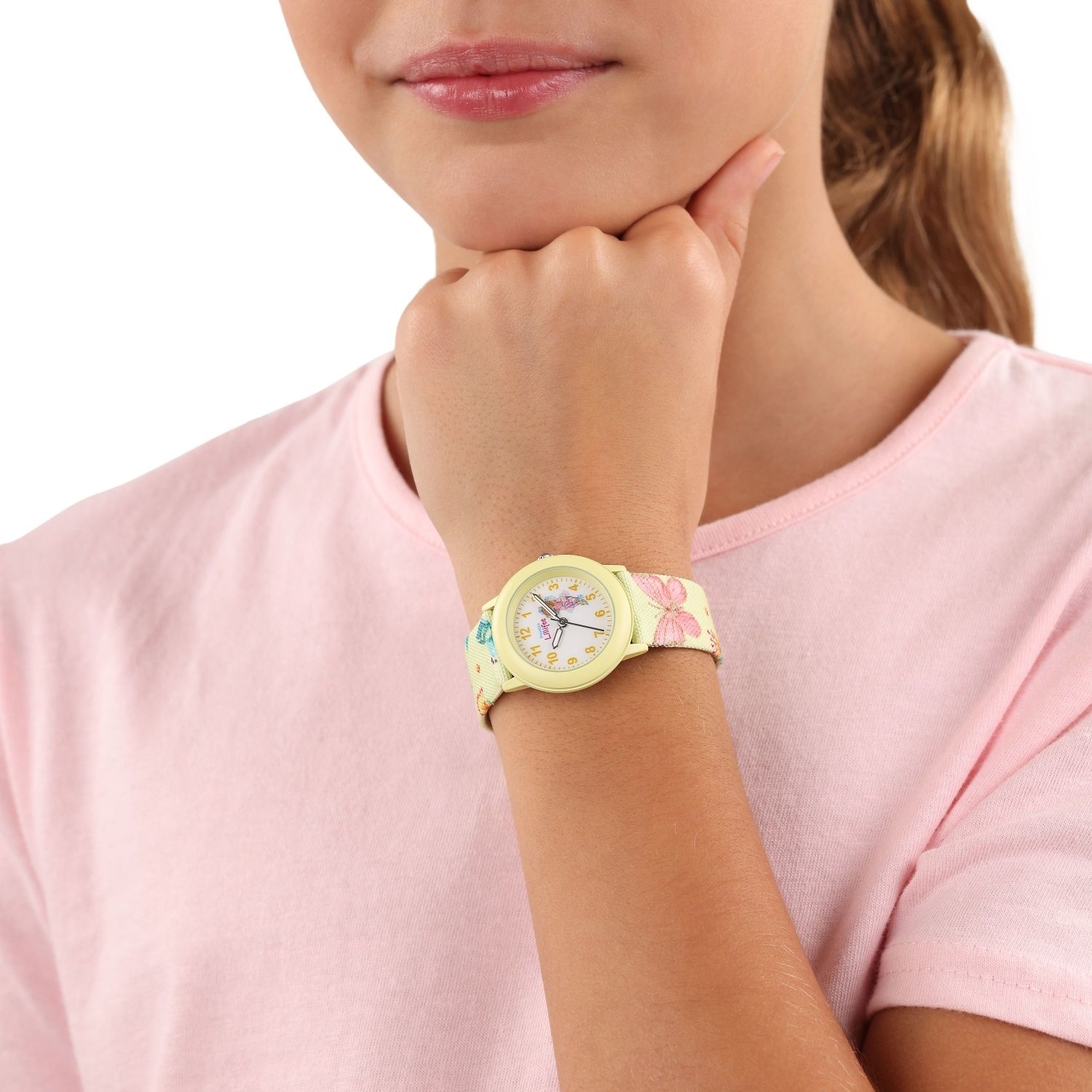 Prinzessin Lillifee Mädchen Armbanduhr 2037729 Textilband Blumen Schmetterling gelb