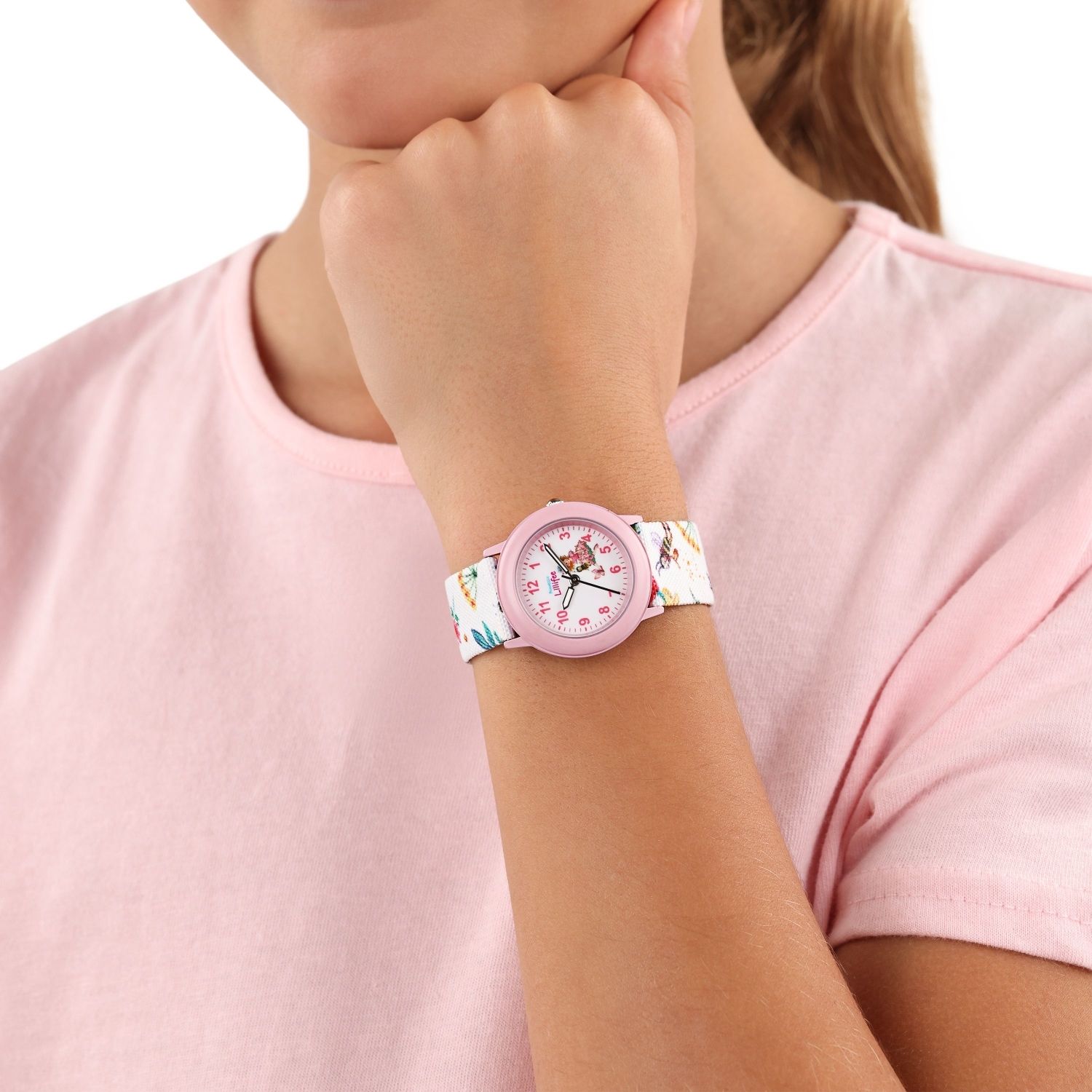 Prinzessin Lillifee Mädchen Armbanduhr 2037724 Textilband Tier- und Naturmotive rosa