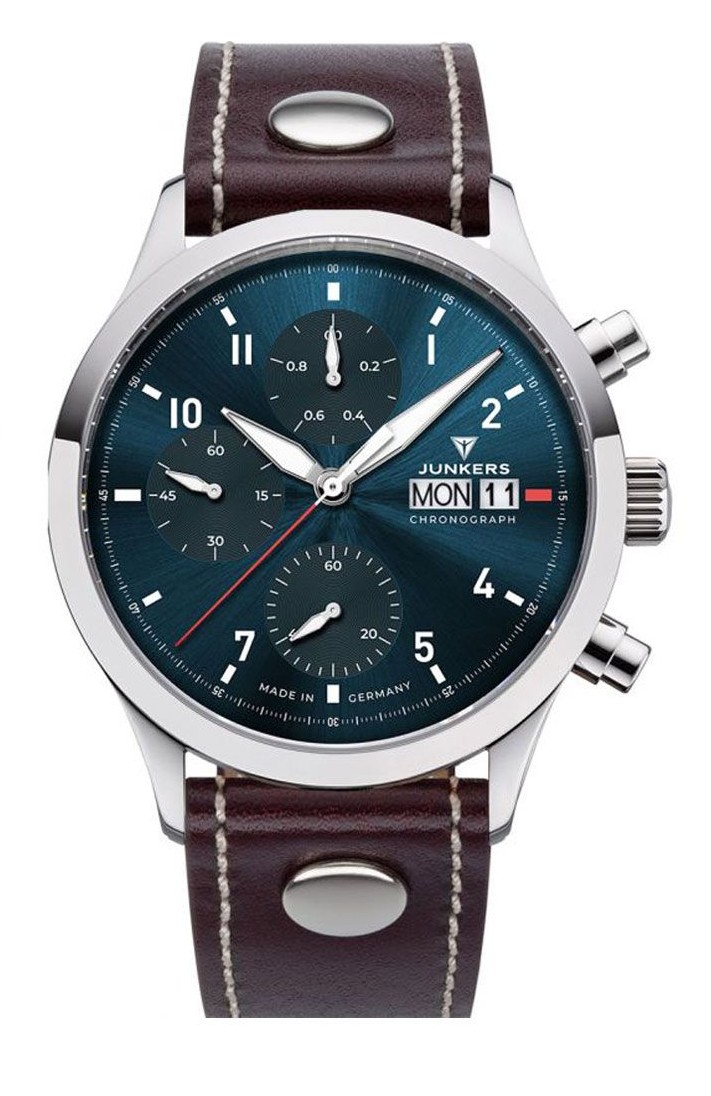 Junkers Herren Armbanduhr Cockpit 9.14.01.12 Chronograph Lederband braun