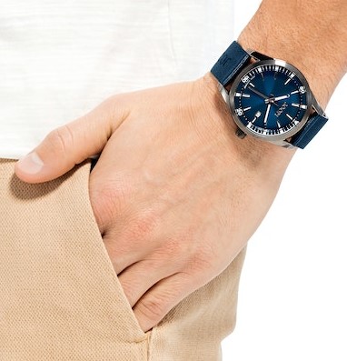 JOOP! Herren Armbanduhr 2033708 IP schwarz Leder Nylon blau