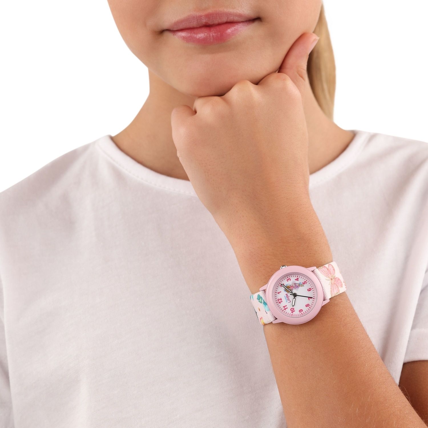 Prinzessin Lillifee Mädchen Armbanduhr 2037727 Textilband Blumen Schmetterling rosa