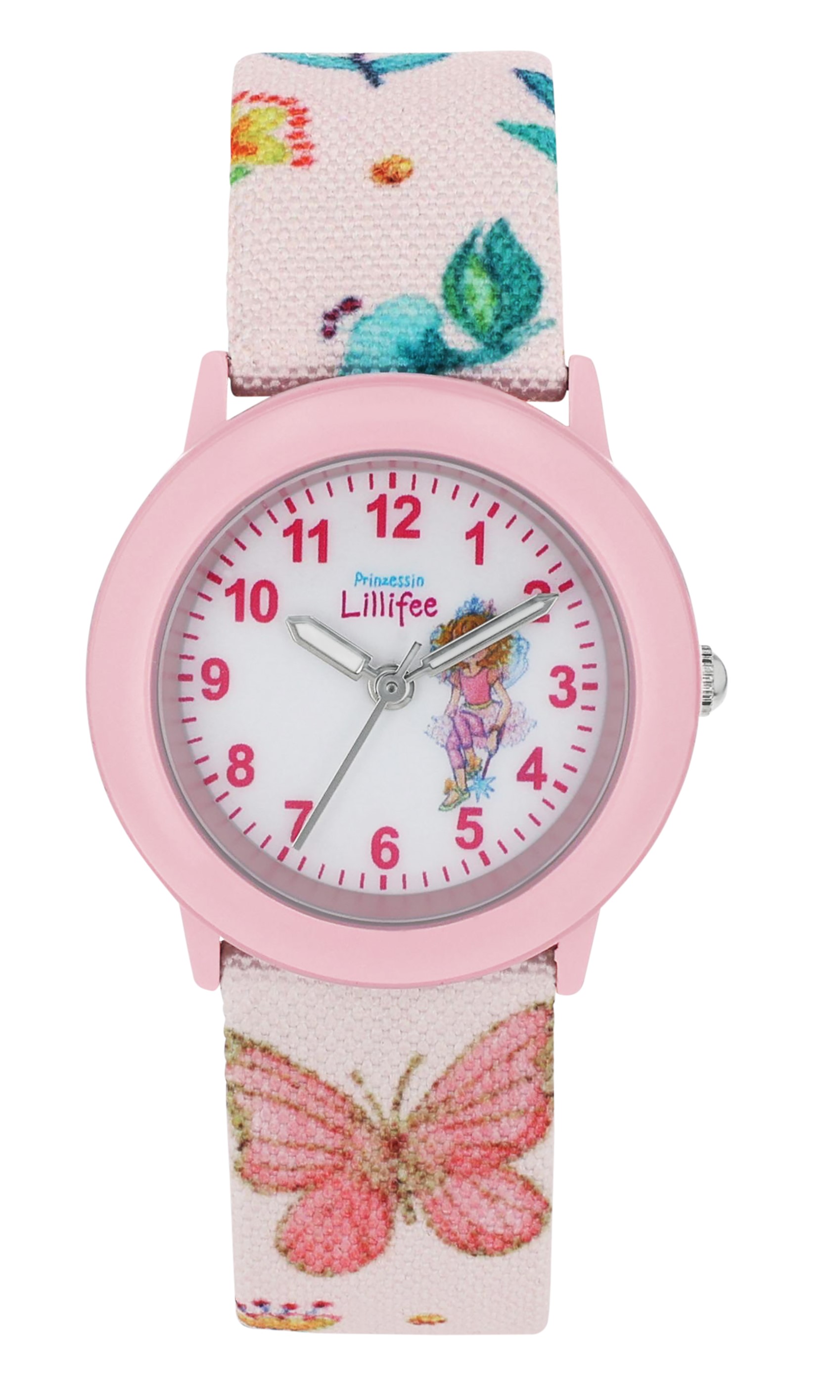 Prinzessin Lillifee Mädchen Armbanduhr 2037727 Textilband Blumen Schmetterling rosa