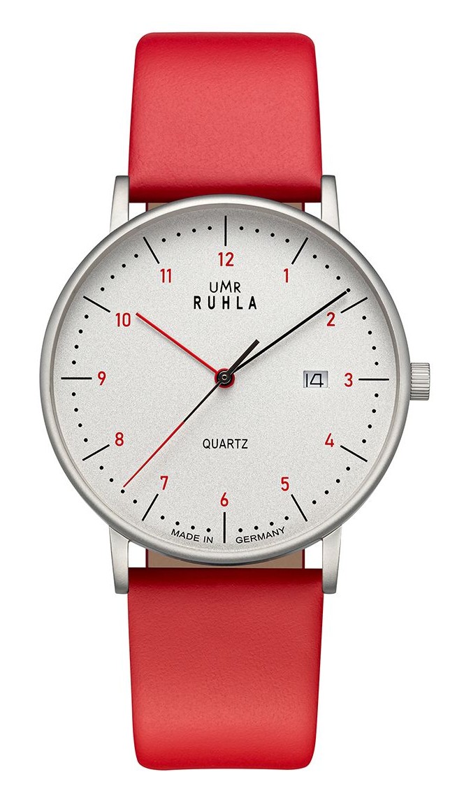 UMR Ruhla Armbanduhr Classic 30434 Edelstahl Lederband rot