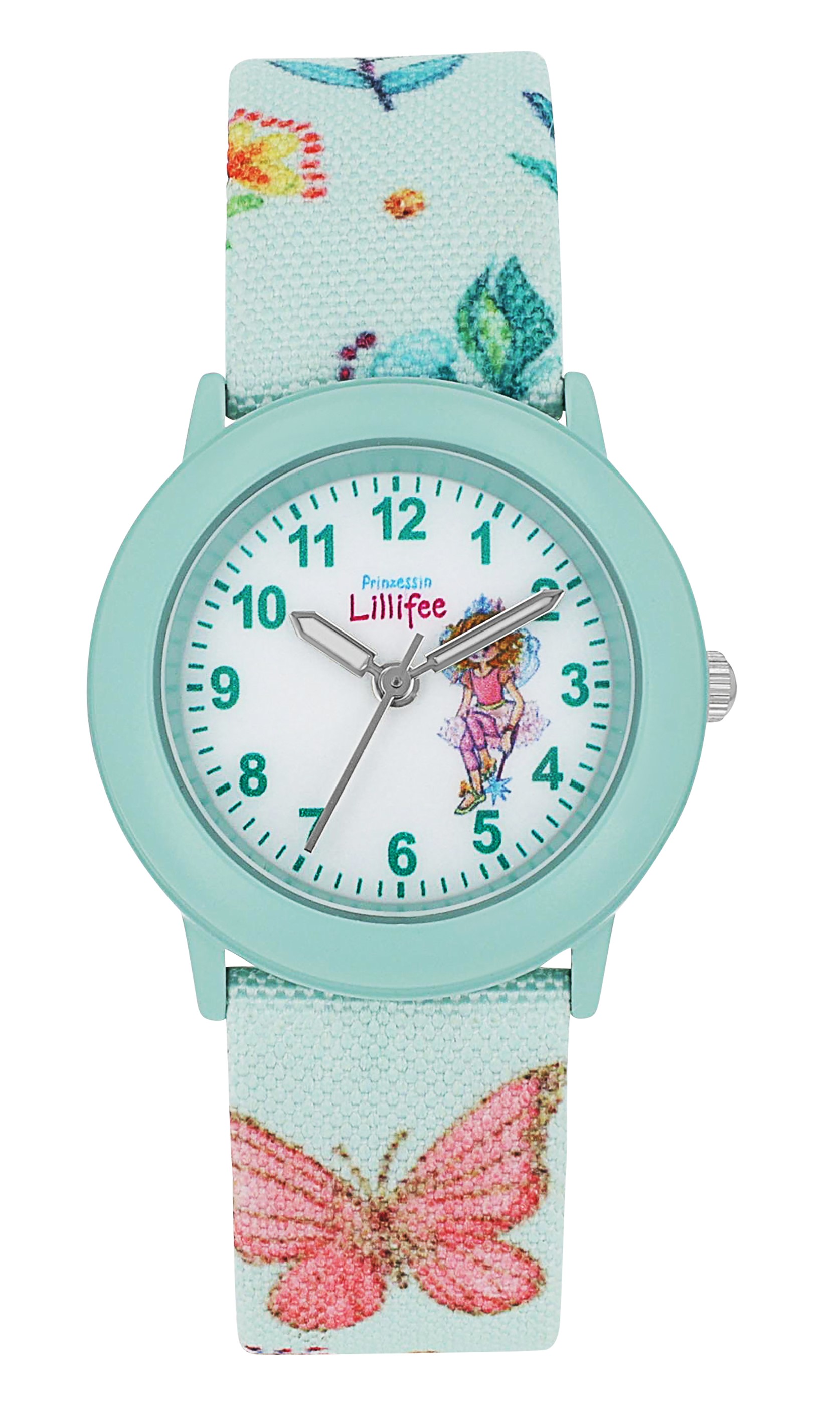 Prinzessin Lillifee Mädchen Armbanduhr 2037728 Textilband Blumen Schmetterling türkis
