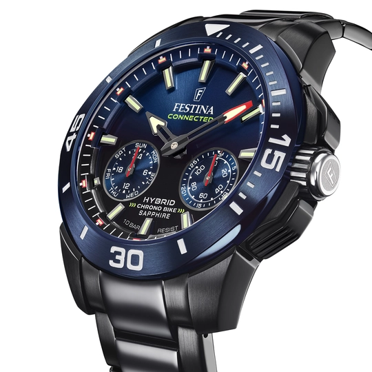 Festina Herren Armbanduhr Chrono Bike Connected Special Edition F20647/1 Edelstahl schwarz blau IP