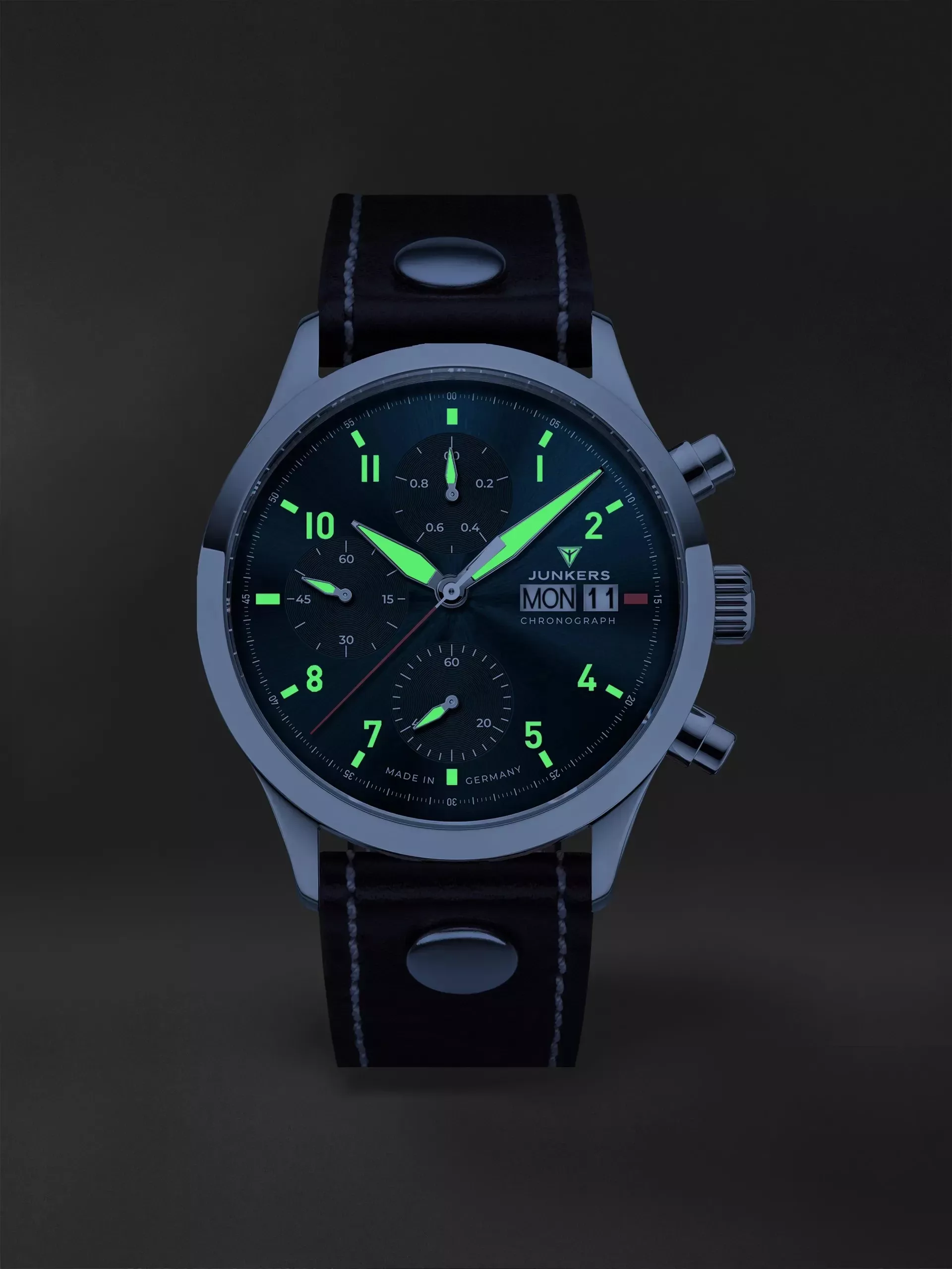 Junkers Herren Armbanduhr Cockpit 9.14.01.12 Chronograph Lederband braun