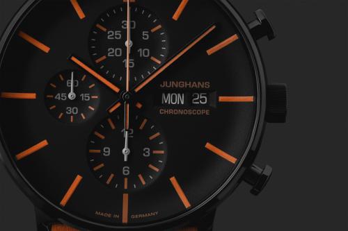 Junghans Herren Armbanduhr 027/4370.00 FORM A Chronoscope Automatik orange