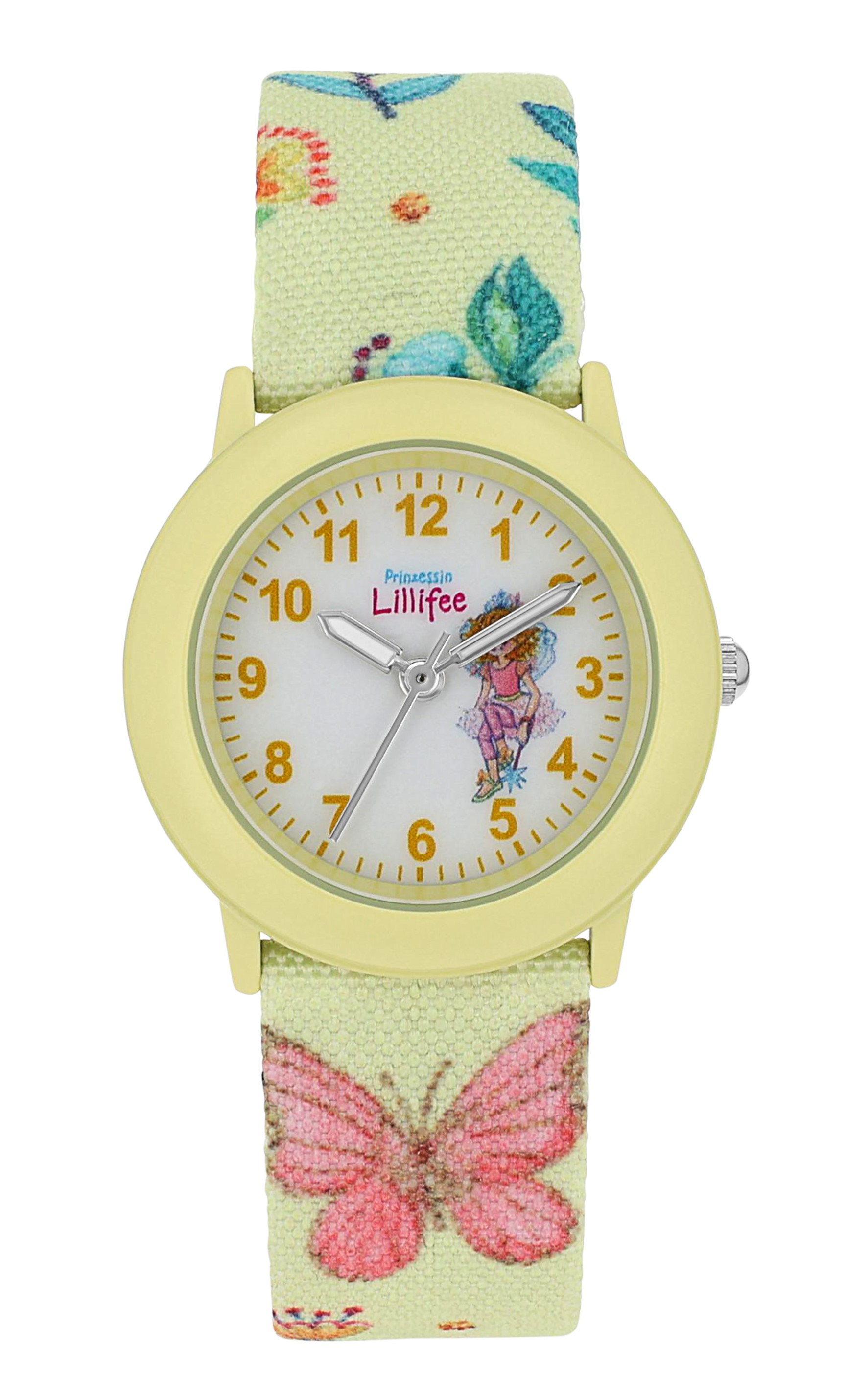 Prinzessin Lillifee Mädchen Armbanduhr 2037729 Textilband Blumen Schmetterling gelb