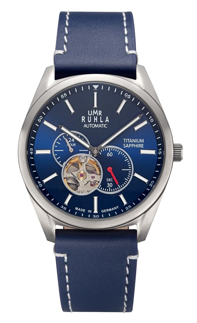 UMR Ruhla Herren Armbanduhr Automatic 80301 Titan Lederband blau