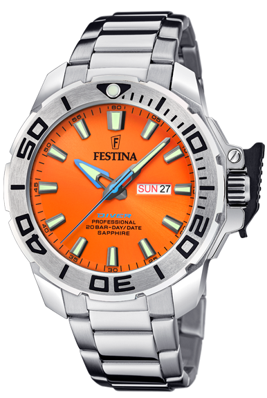 Festina Herren Armbanduhr The Originals F20665/5 Edelstahl mit Wechselband Silikon orange